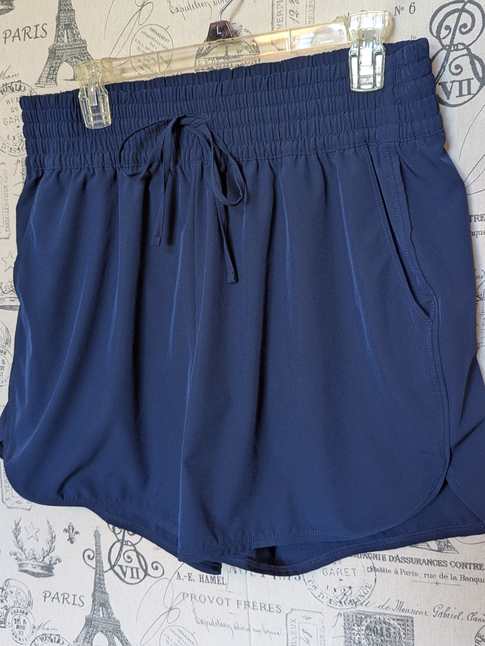 Lands' End Navy Smocked Waist Athletic Run/Swim Shorts - Size L